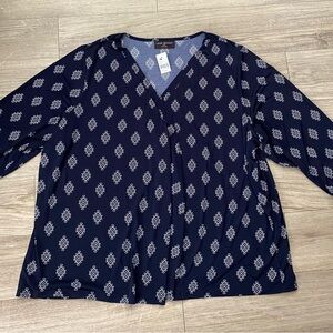 Lane Bryant Navy Blue Blouse with White Pattern